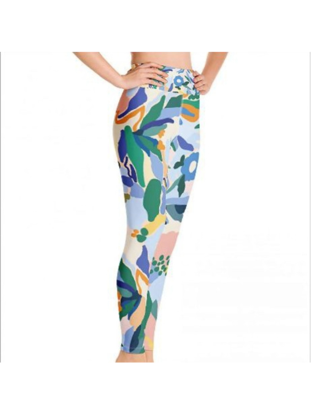 Jessie Zhao New York High Waist Yoga Leggings - L - Blue Leopard Botanical Print
